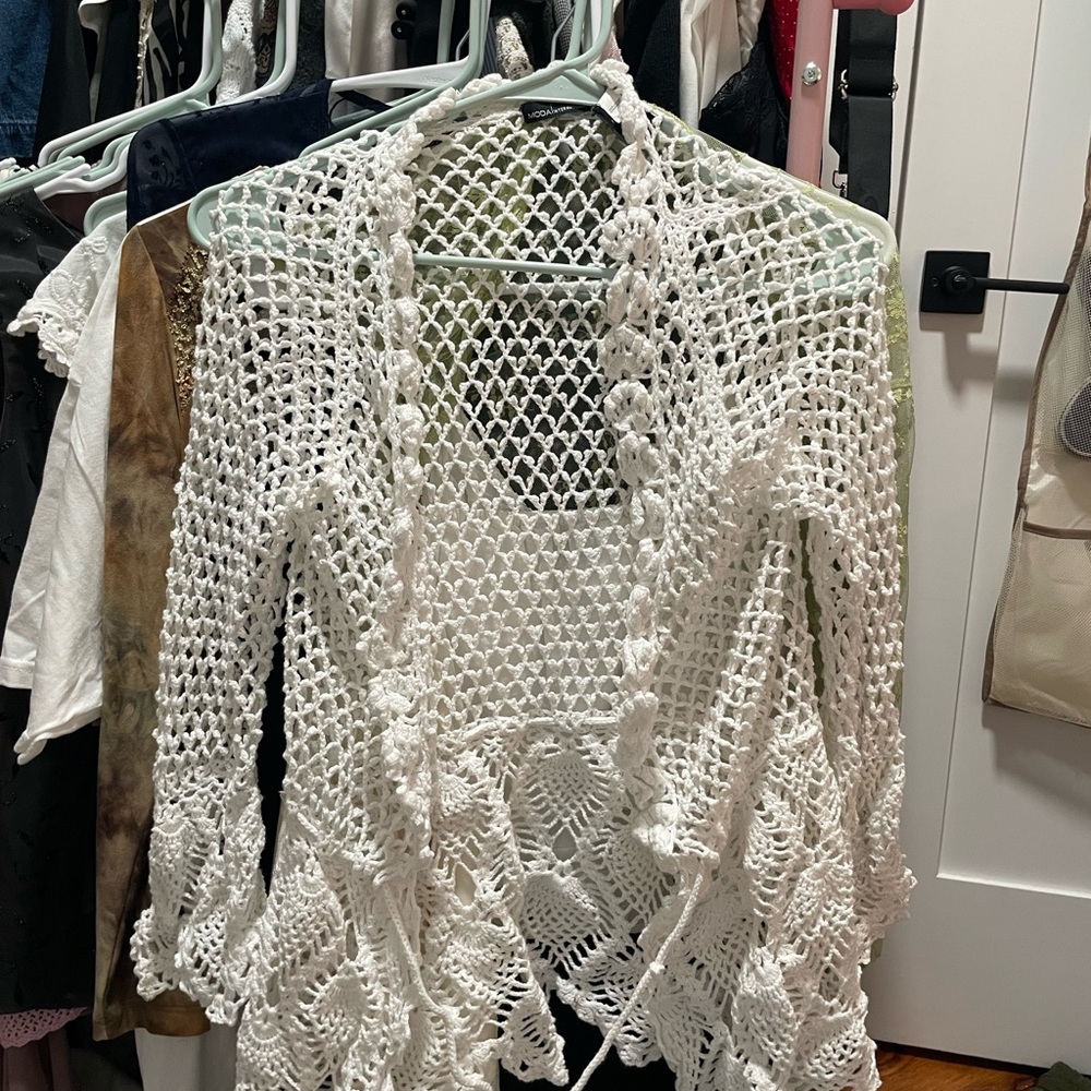 Moda International Ivory Crochet Sweater